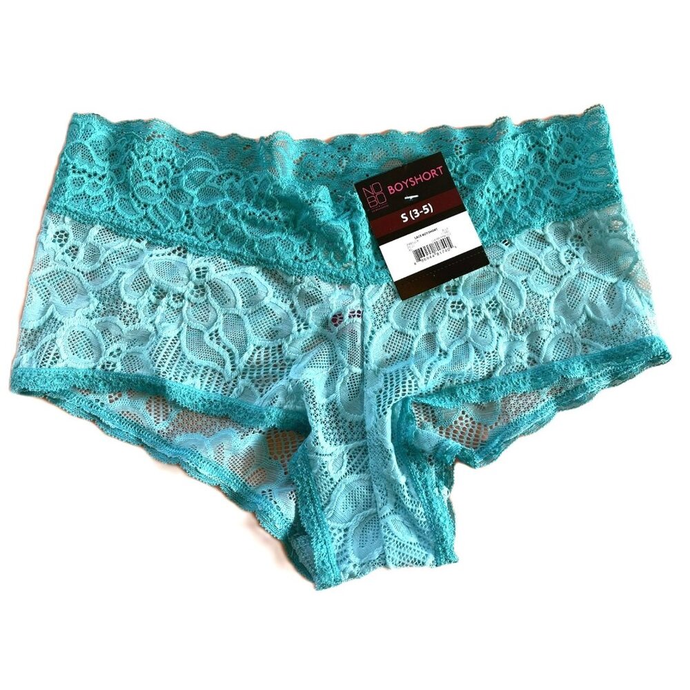 Leaf Lace Boy Shorts Panty No Boundaries Size Small (3-5) Blue W233E